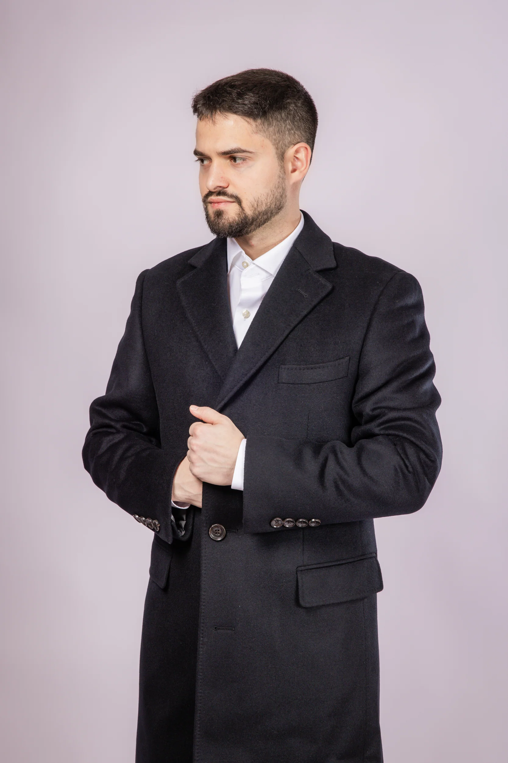 Black Classic Wool Overcoat - Image 3