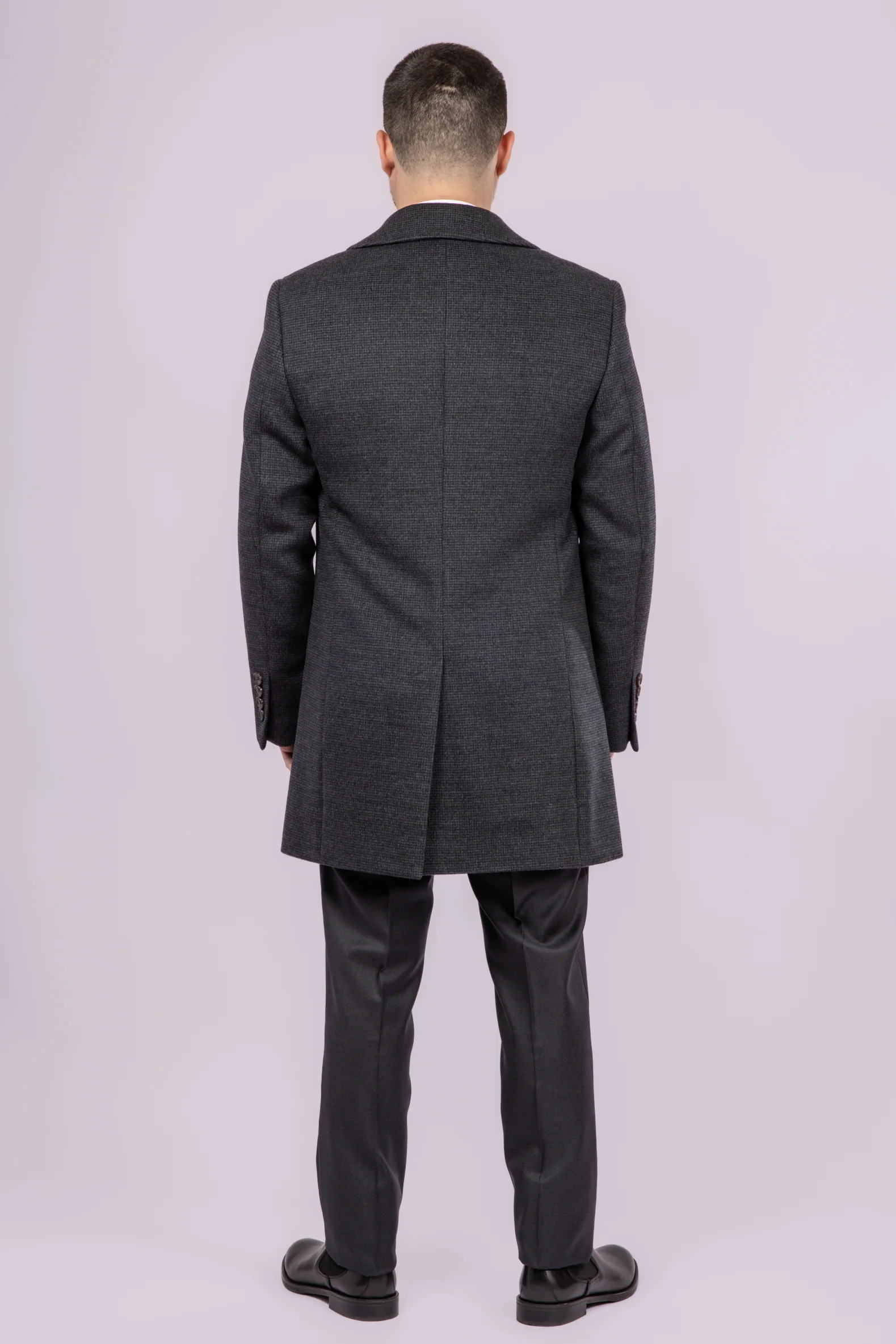 Grey Check Collared Wool Car Coat - Image 5