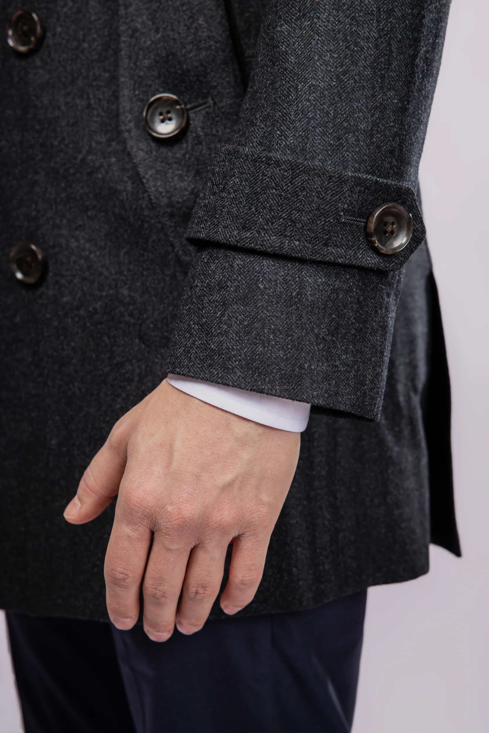 Grey Herringbone Wool Peacoat - Image 4