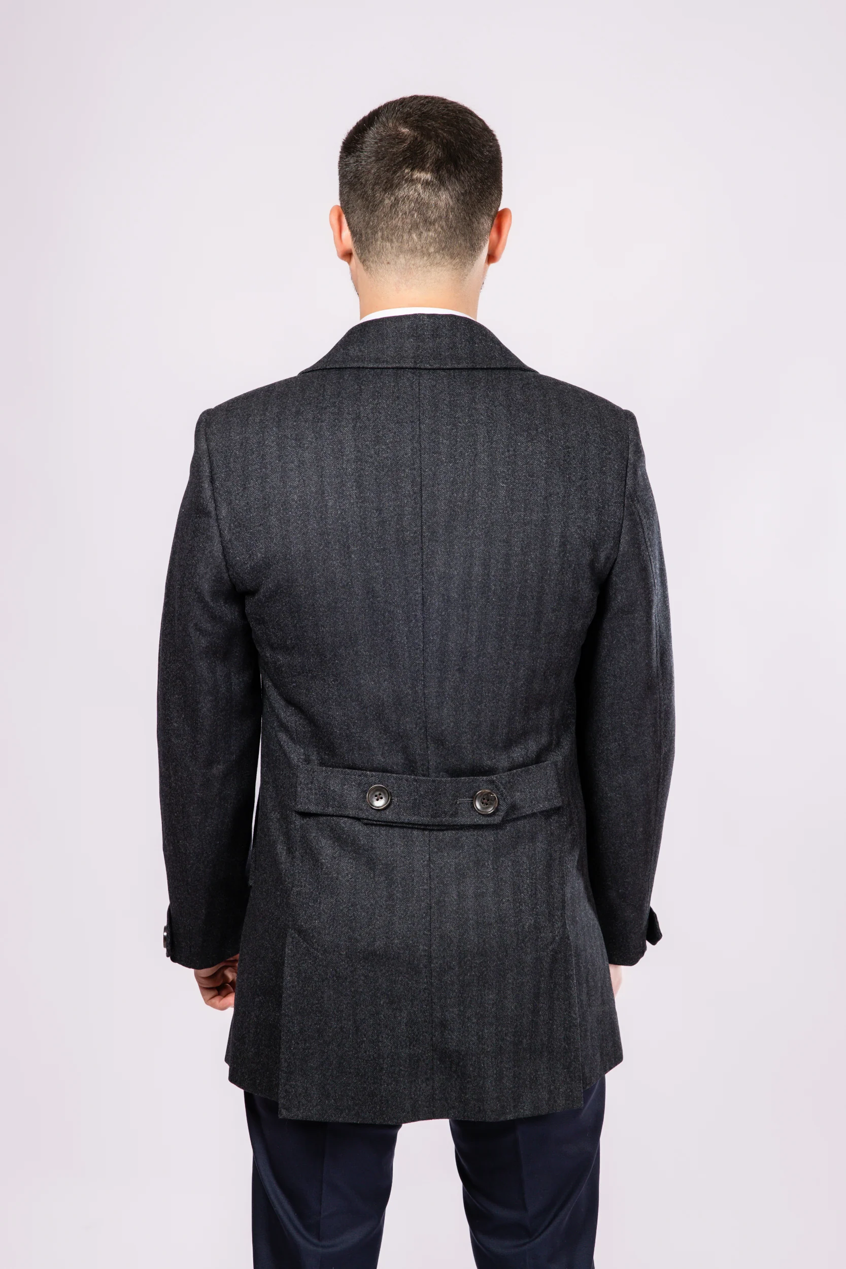 Grey Herringbone Wool Peacoat - Image 5